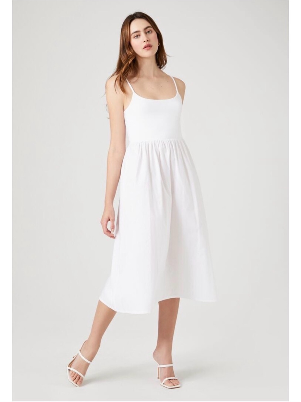 White Adjustable Spaghetti-Strap Midi Dress - Elegant Summer Style size Small